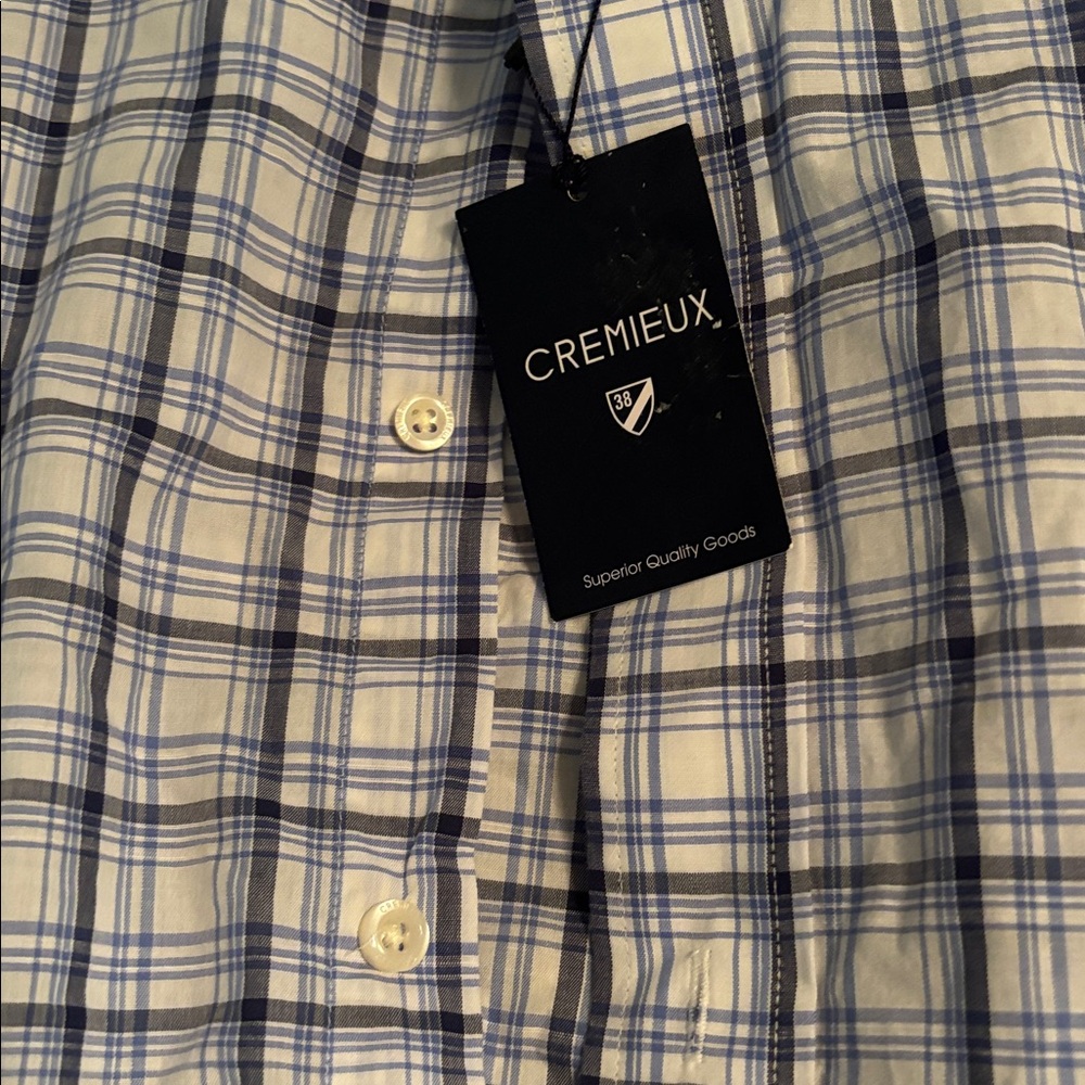 Cremieux Men's Light Blue and White Plaid Button-Down Shirt - Picture 4 of 7